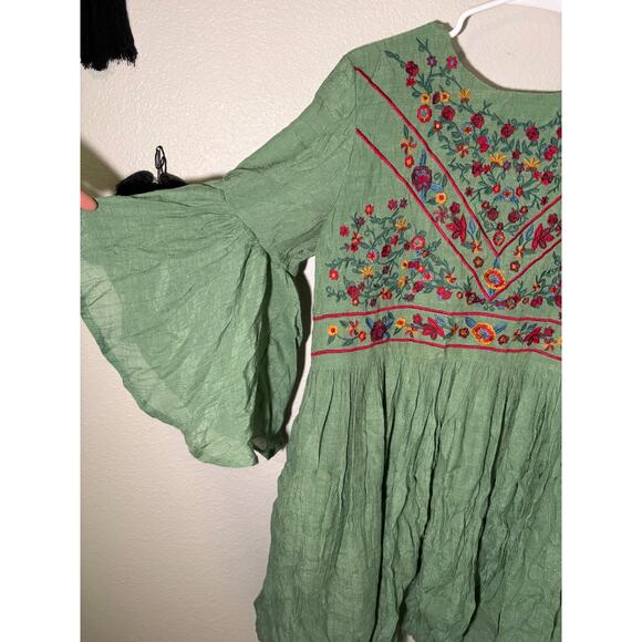 Umgee Floral Embroidered Bell Sleeve Tunic Dress - Size L - Picture 6 of 10